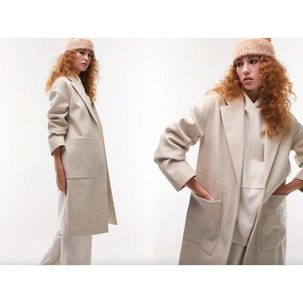 TOPSHOP Piper Double Breasted Women's beige oversize fit longline Coat Sz 10